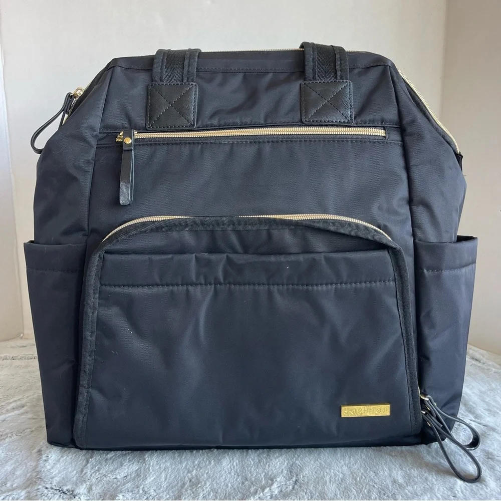 Skip Hop Diaper Bag Backpack: Mainframe Large Capacity, Black with Gold Trim